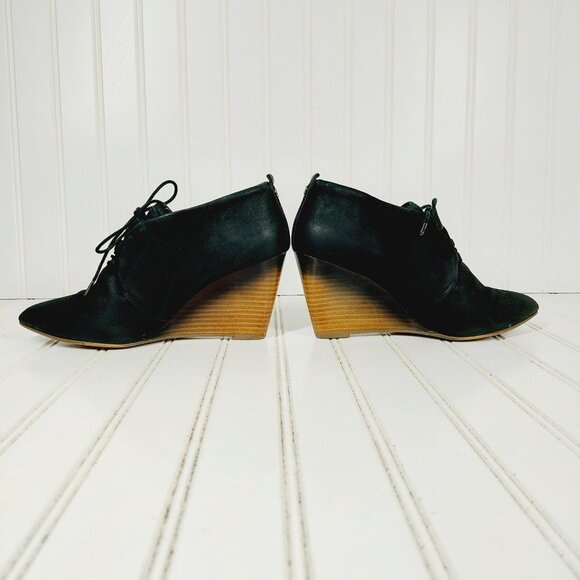 Nina Black Leather Pointed Toe Lace Up Wedge Ankle Boots I55 - Picture 7 of 13